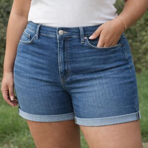 Old Navy High Rise O.G. Straight Denim Shorts Cuffed Blue Womens 14 Stretch